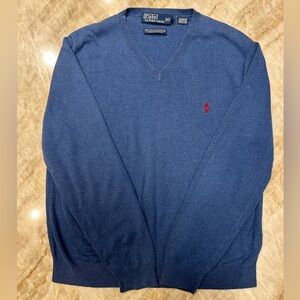Classic Polo Ralph Lauren Pima Cotton V-Neck Sweater Blue Red Pony Men’s L